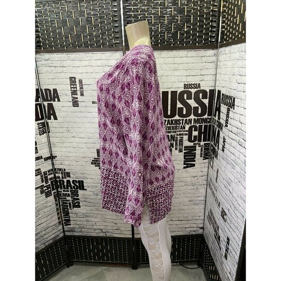 Tantrums XL Purple Print V-Button Neckline Roll-Tab Sleeve Top - Picture 5 of 6